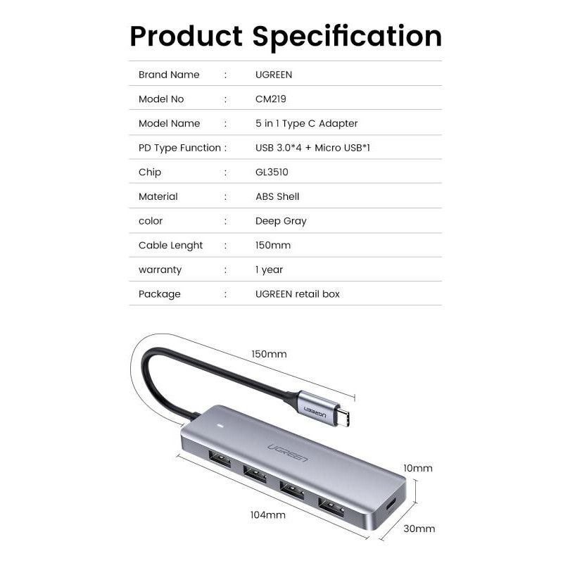 UGREEN Hub 4-Port USB3.0 avec Port Alimentation · Dock Station · Informat Systems Strasbourg (image 12)