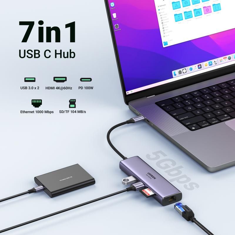 UGREEN Adaptateur Multiport 7-en-1 4K HDMI vers USB C *60515 · Dock Station · Informat Systems Strasbourg (image 4)