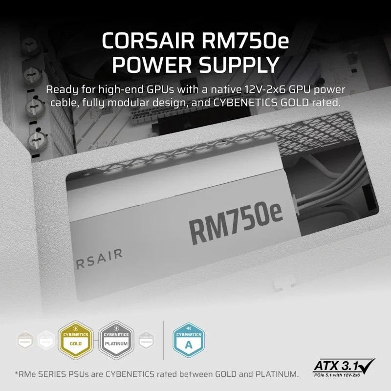 CORSAIR RM750e White, 750 Watt, ATX 3.1, Cybenetics GOLD · Alimentations · Informat Systems Strasbourg (image 4)