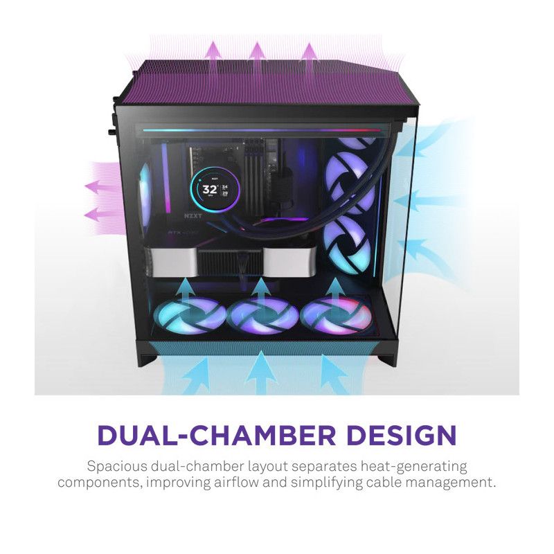 NZXT H9 Flow RGB (CM-H92FB-R1) Dual-Chamber Mid-Tower Case w/ RGB Fans - · Boîtiers · Informat Systems Strasbourg (image 6)
