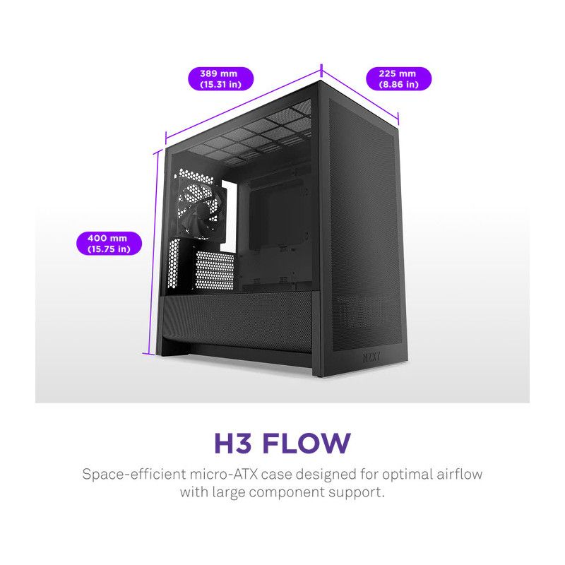NZXT H3 Flow micro-ATX Mid-tower Case - All Black Color · Boîtiers · Informat Systems Strasbourg (image 2)