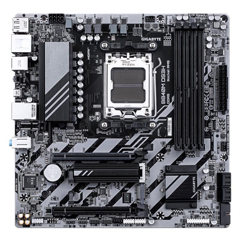 GIGABYTE B840M DS3H Carte mère - Processeurs AMD Ryzen 9000, VRM 8+2+2 phases, jusqu'à 8200 MHz DDR5, 2xPCIe 4.0 M.2, LAN ...