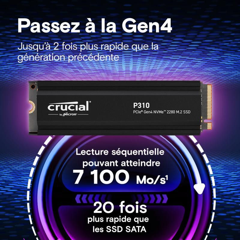 CRUCIAL P310 2T PCIe M.2*CT2000P310SSD5 avec heatsink · SSD M.2 · Informat Systems Strasbourg (image 2)