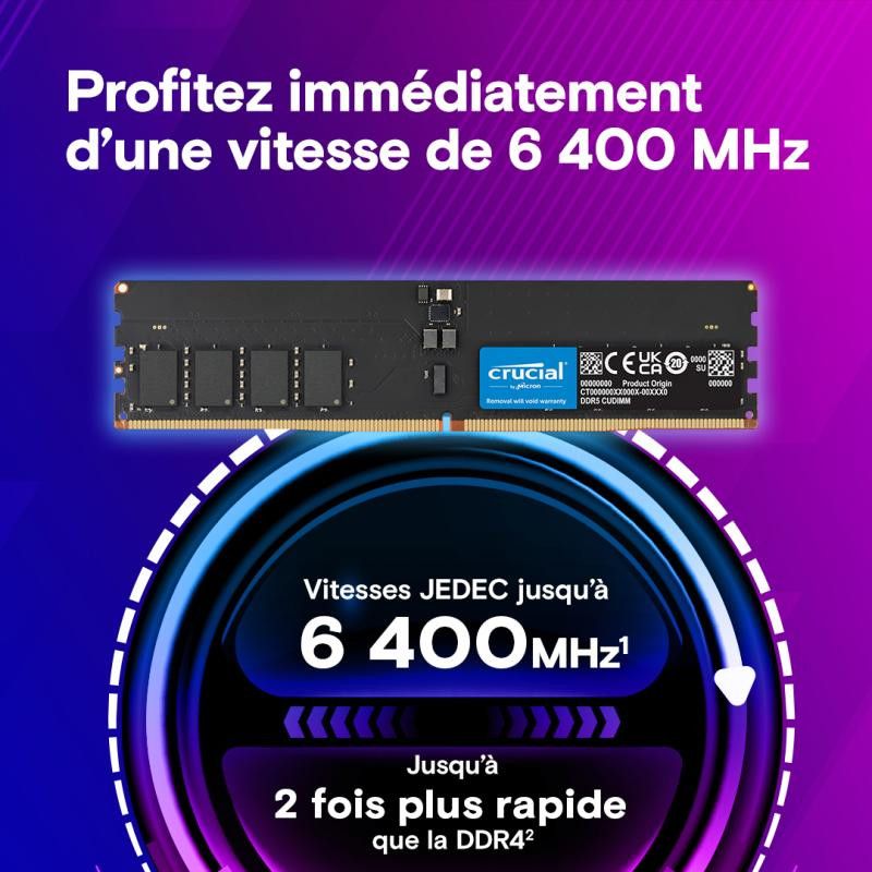 Crucial CT32G64C52CU5 module de mémoire 32 Go 1 x 32 Go DDR5 6400 MT/s 288-pin DIMM · Mémoires PC · Informat Systems Stras... (image 2)