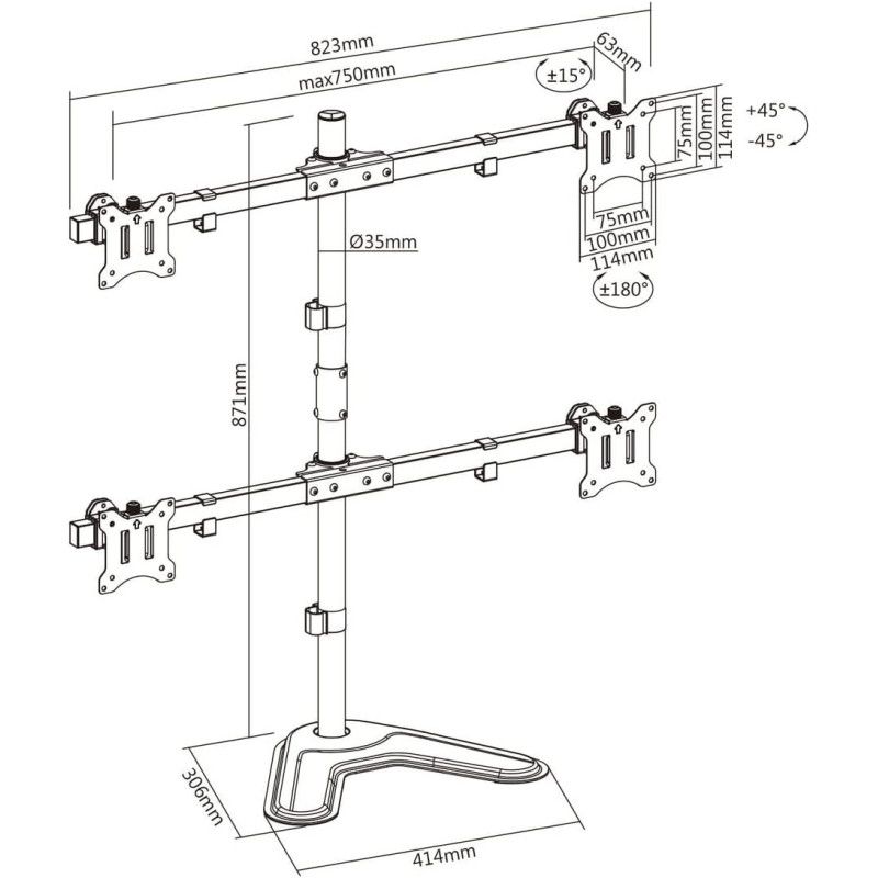 KIMEX Support de Bureau Sur Pied pour 4 Ecrans Moniteurs TV 17'' - 32'' · Accessoires écrans · Informat Systems Strasbourg (image 6)