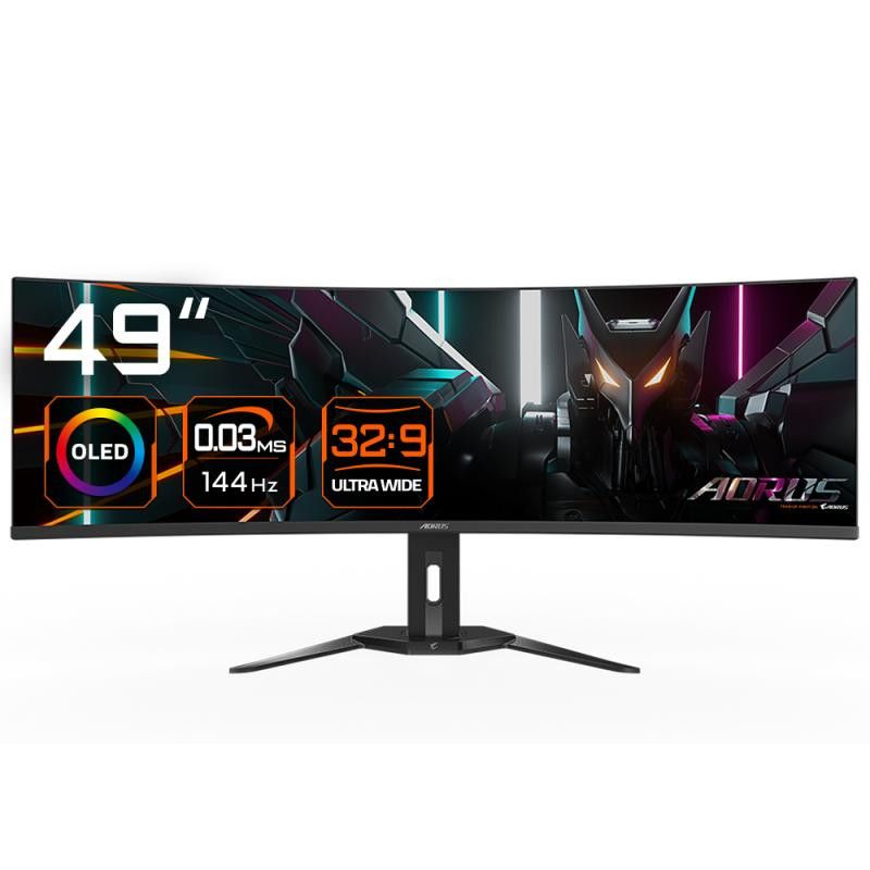 GIGABYTE Moniteur de jeu incurvé CO49DQ OLED - 5120x1440 (DQHD), 1800R, 144Hz, 0,03 ms, KVM, FreeSync Premium Pro, HDMI 2....