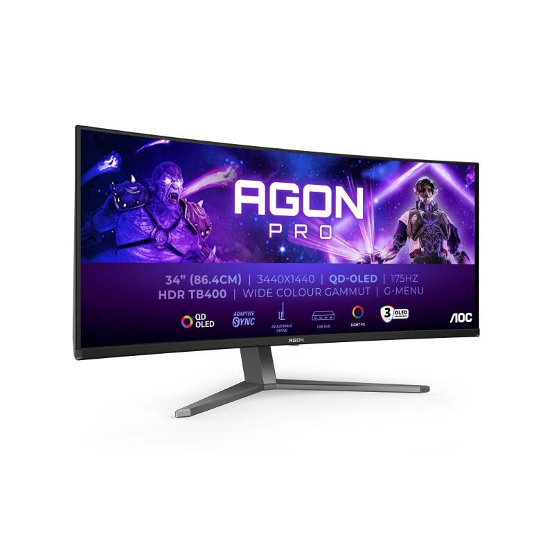 AOC AGON PRO AG346UCD écran plat de PC 86,4 cm (34") 3440 x 1440 pixels Wide Quad HD QD-OLED Noir, Gris · Moniteur · Infor...