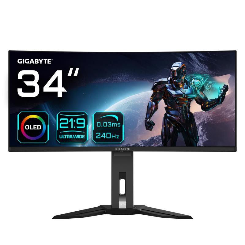 GIGABYTE Moniteur de jeu courbé OLED WQHD MO34WQC2 de 34" - 3440 x 1440, 240Hz, 0.03ms, KVM, 250 cd/m², FreeSync Premium P...