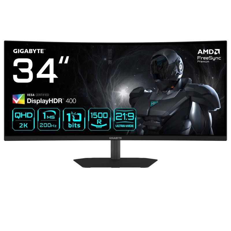 GIGABYTE G34WQC2 Moniteur Gaming Incurvé 34 WQHD - 3440 x 1440, 1500R, 200Hz, 1ms, 450 cd/m², AMD FreeSync Premium, Displa...