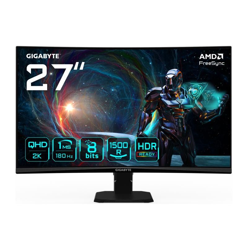 GIGABYTE GS27QCA 27" Moniteur Gaming Incurvé QHD - 2560 x 1440, 180Hz, 1ms, 250 cd/m², FreeSync, HDR Ready, HDMI 2.0, Disp...