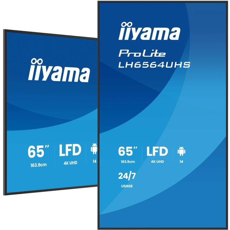 iiyama LH6564UHS-B1AG Écran d'affichage dynamique Écran plat de signalisation numérique 165,1 cm (65") Wifi 500 cd/m² 4K U...