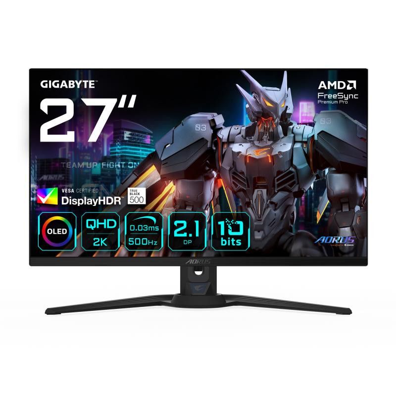 GIGABYTE AORUS FO27Q5P Moniteur de jeu OLED QHD ? 2560 x 1440, 500 Hz, 0,03 ms, KVM, 300 cd/m², FreeSync Premium Pro, Disp...