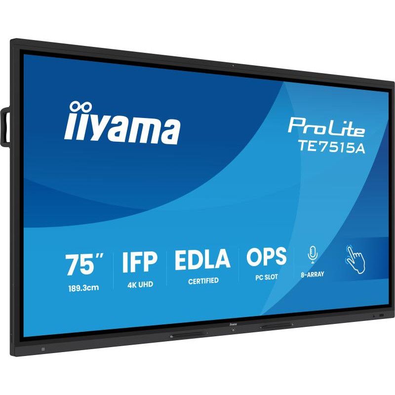 iiyama TE7515A-B2AG Écran d'affichage dynamique En forme de kiosk 190,5 cm (75") Wifi 550 cd/m² 4K Ultra HD Noir Écran tac...