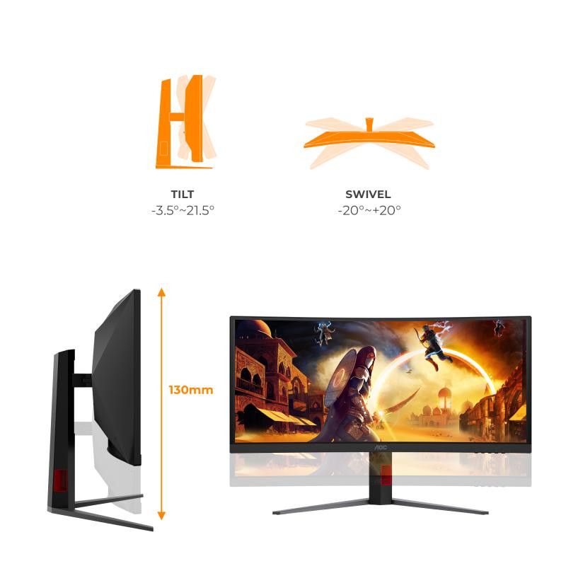 AOC G4 34'' CU34G4CA écran plat de PC 86,4 cm (34") 3440 x 1440 pixels Noir, Rouge · Moniteur · Informat Systems Strasbourg (image 4)