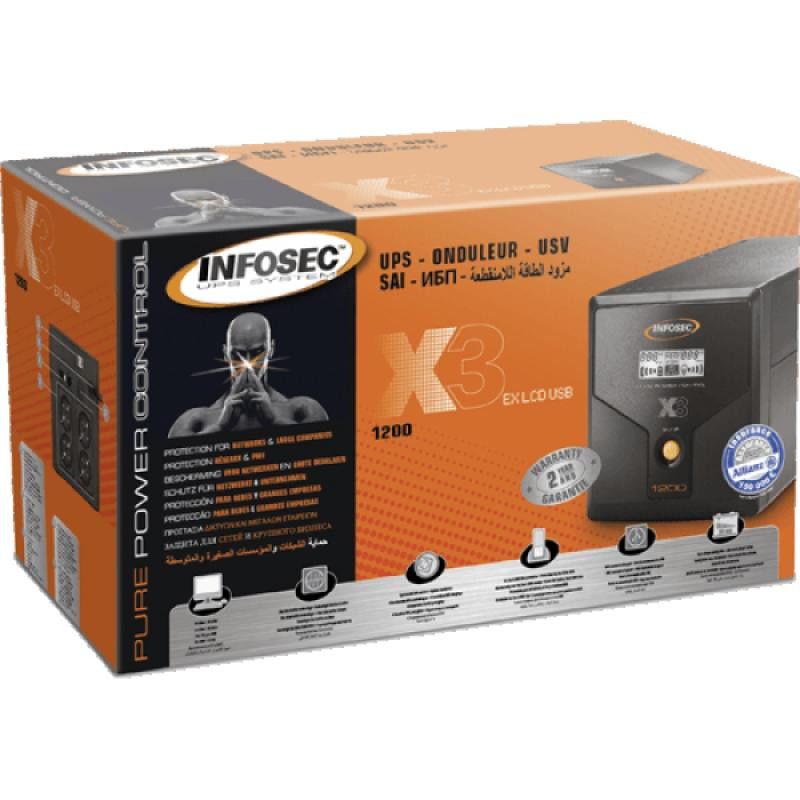 Infosec X3 EX LCD USB 1200 alimentation d'énergie non interruptible Interactivité de ligne 1,2 kVA 4 sortie(s) CA · Sécuri... (image 3)