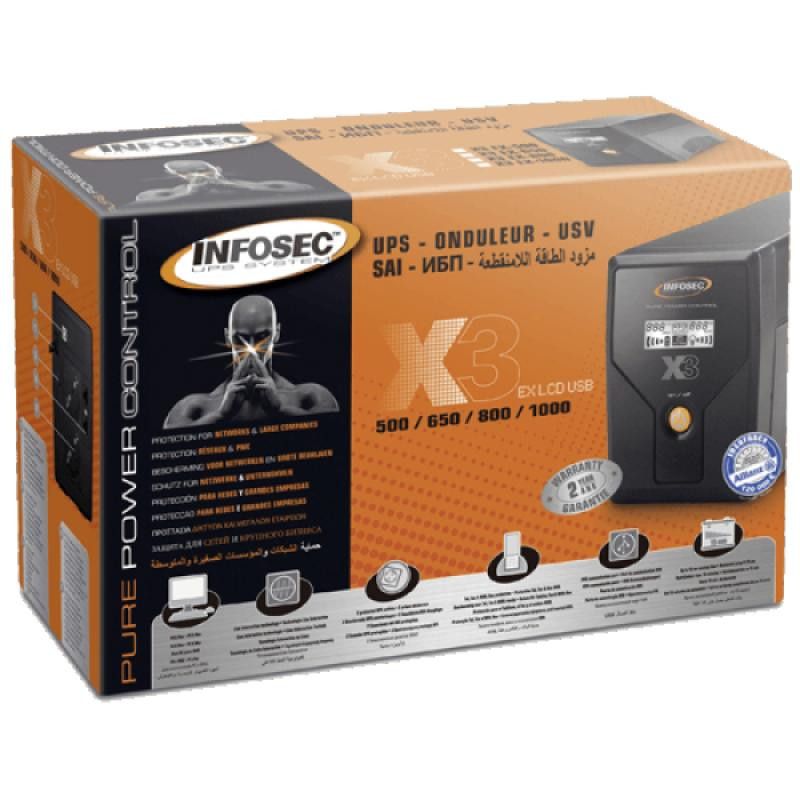 Infosec X3 EX LCD USB 800 alimentation d'énergie non interruptible Interactivité de ligne 0,8 kVA 2 sortie(s) CA · Sécurit... (image 3)