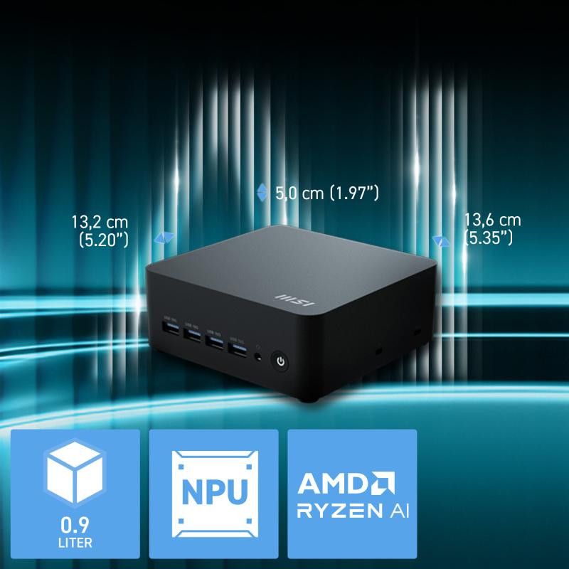 MSI Cubi Z AI 8M-004BEU Cube Noir 8945HS AMD SoC 4,1 GHz Haut-parleurs intégrés · Barebone NUC · Informat Systems Strasbourg (image 4)
