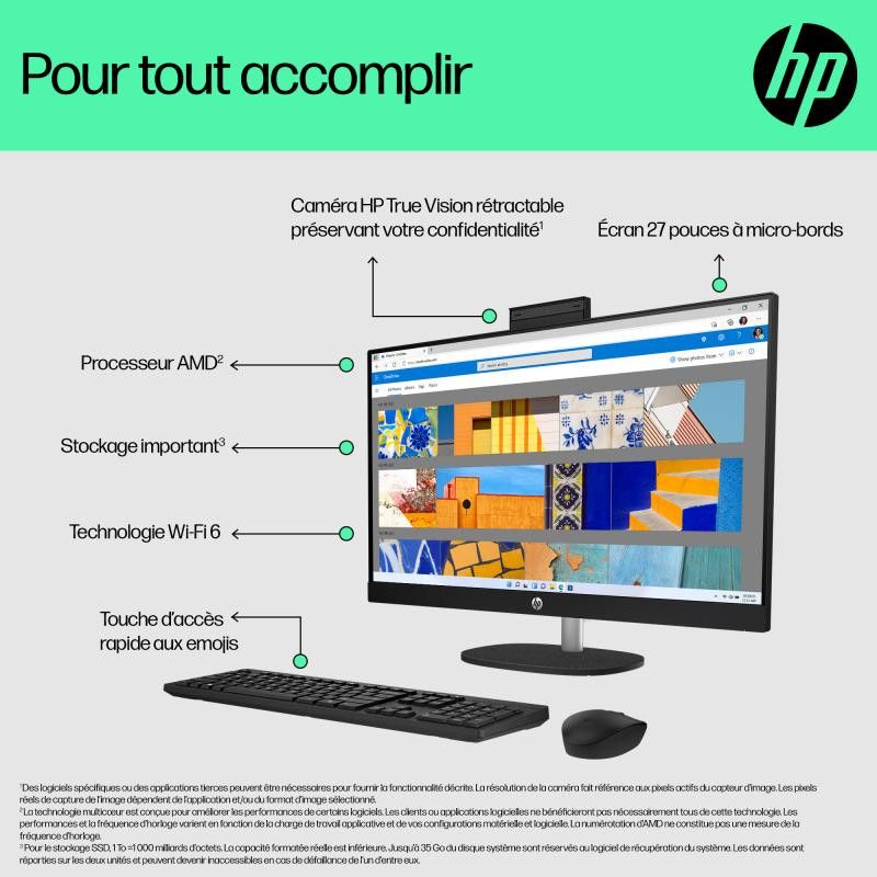 HP All-in-One 27-cr0076nf PC AMD Ryzen 7 7730U 68,6 cm (27") 1920 x 1080 pixels 32 Go DDR4-SDRAM 1 To SSD Windows 11 Home ... (image 8)