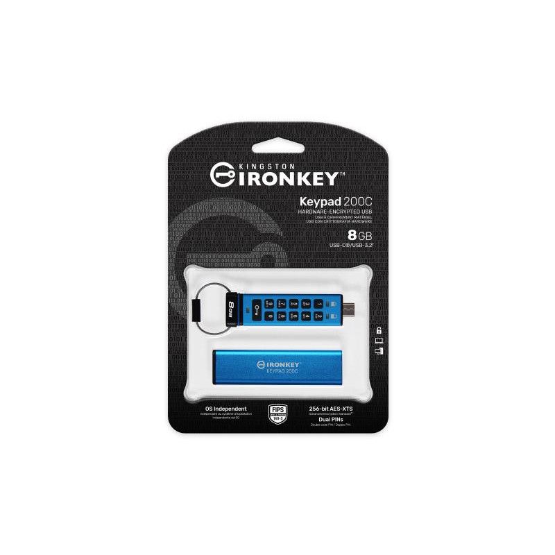 Kingston Technology IronKey Keypad 200C USB-C de 8 Go, FIPS 140-3 niveau 3 (en attente) AES-256 · Clé USB · Informat Syste... (image 3)