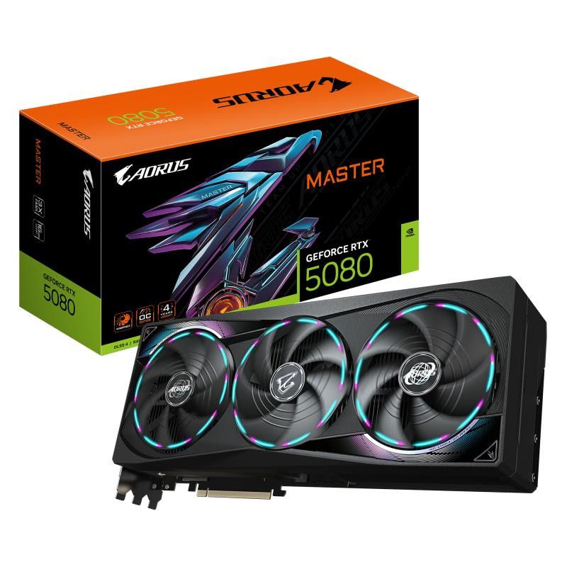 GIGABYTE AORUS GeForce RTX 5080 MASTER 16G Carte Graphique - 16GB GDDR7, 256 bits, PCI-E 5.0, 2805MHz Core Clock, 3 x Disp...