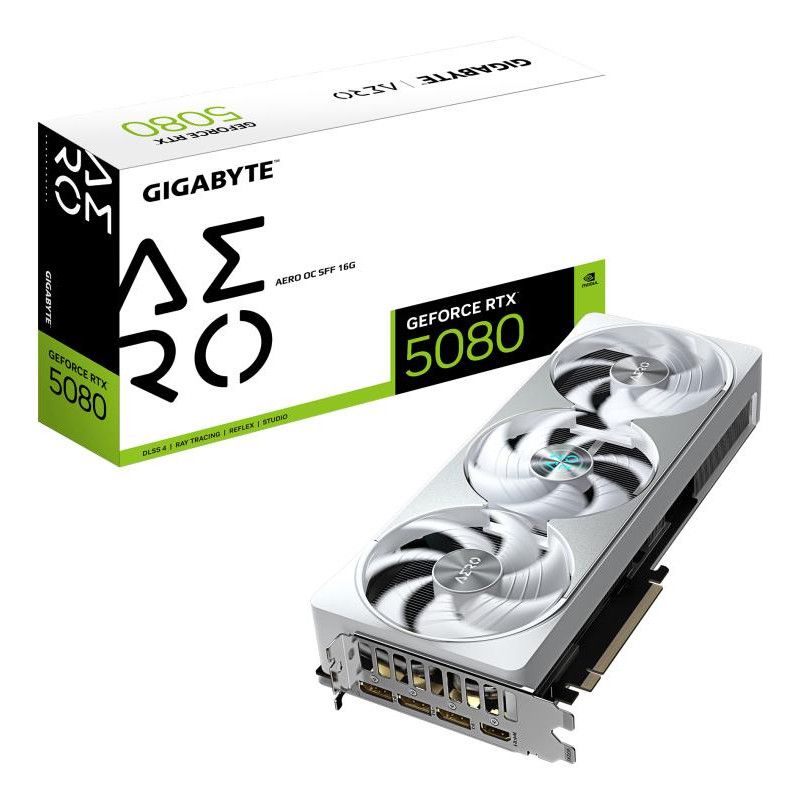 GIGABYTE GeForce RTX 5080 AERO OC SFF 16G Carte graphique - 16 Go GDDR7, 256 bits, PCI-E 5.0, 2730MHz Core Clock, 3 x Disp...