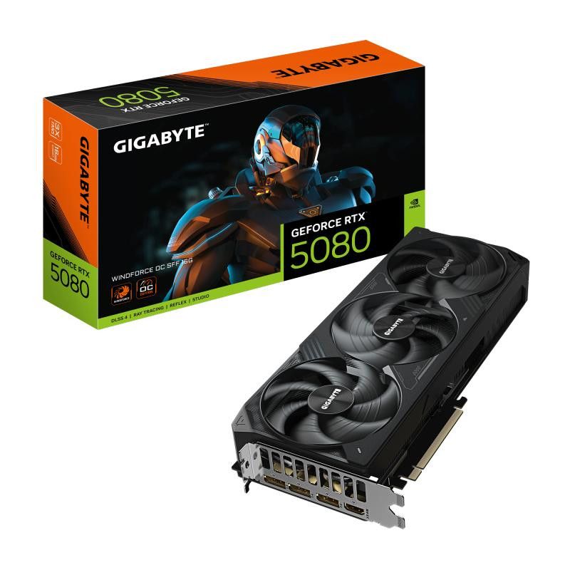 GIGABYTE GeForce RTX 5080 WINDFORCE OC SFF 16G Carte Graphique - 16 Go GDDR7, 256 bits, PCI-E 5.0, 2670MHz Fréquence du C?...