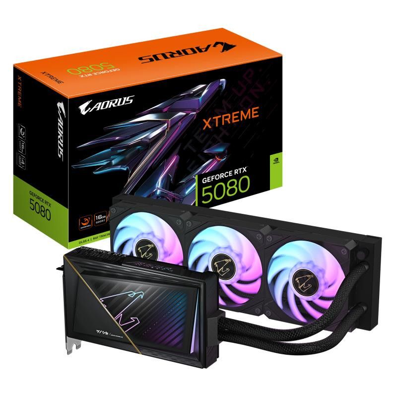 GIGABYTE AORUS GeForce RTX 5080 XTREME WATERFORCE 16G Carte Graphique - 16 Go GDDR7, 256 bits, PCI-E 5.0, 2805MHz Core Clo...