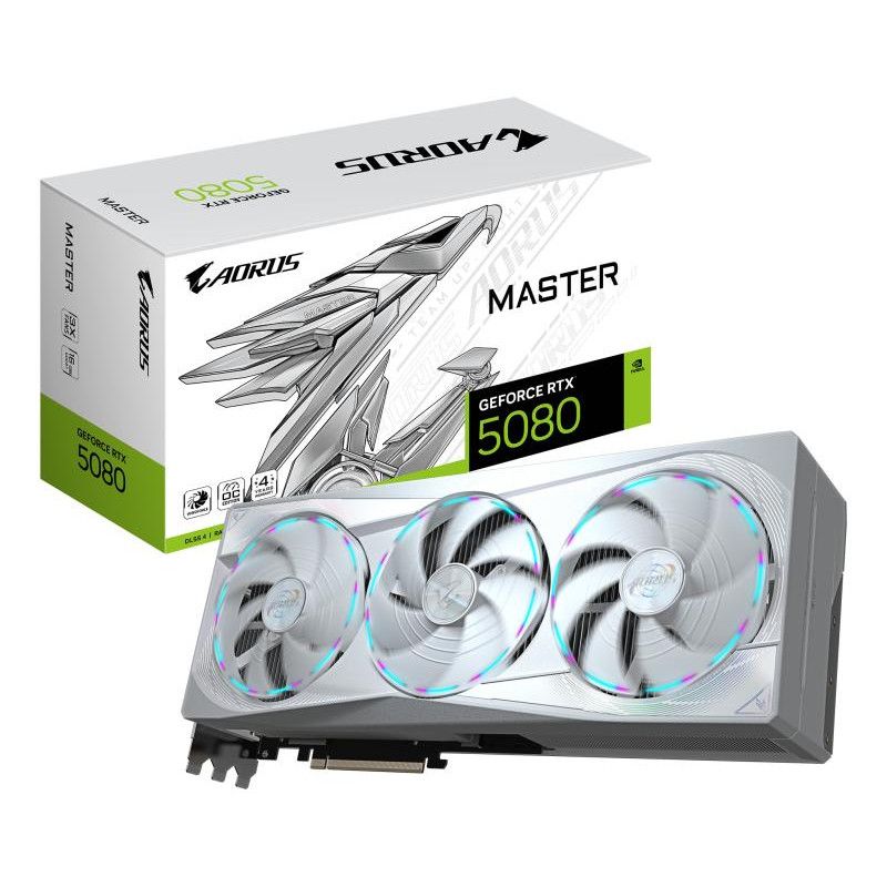 GIGABYTE AORUS GeForce RTX 5080 MASTER ICE 16G Carte Graphique - 16 Go GDDR7, 256 bits, PCI-E 5.0, 2805MHz Core Clock, 3 x...