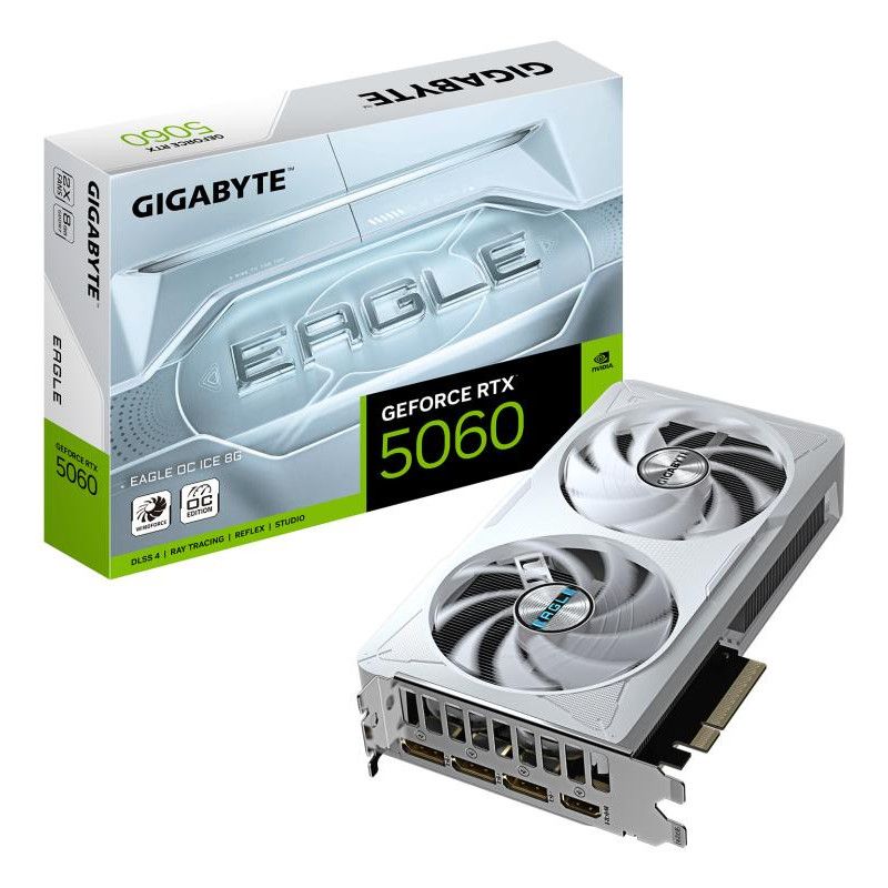 GIGABYTE GeForce RTX 5060 EAGLE OC ICE 8G Carte Graphique - 8GB GDDR7, 128bit, PCI-E 5.0, 2550 MHz Fréquence du c?ur, 3 x ...