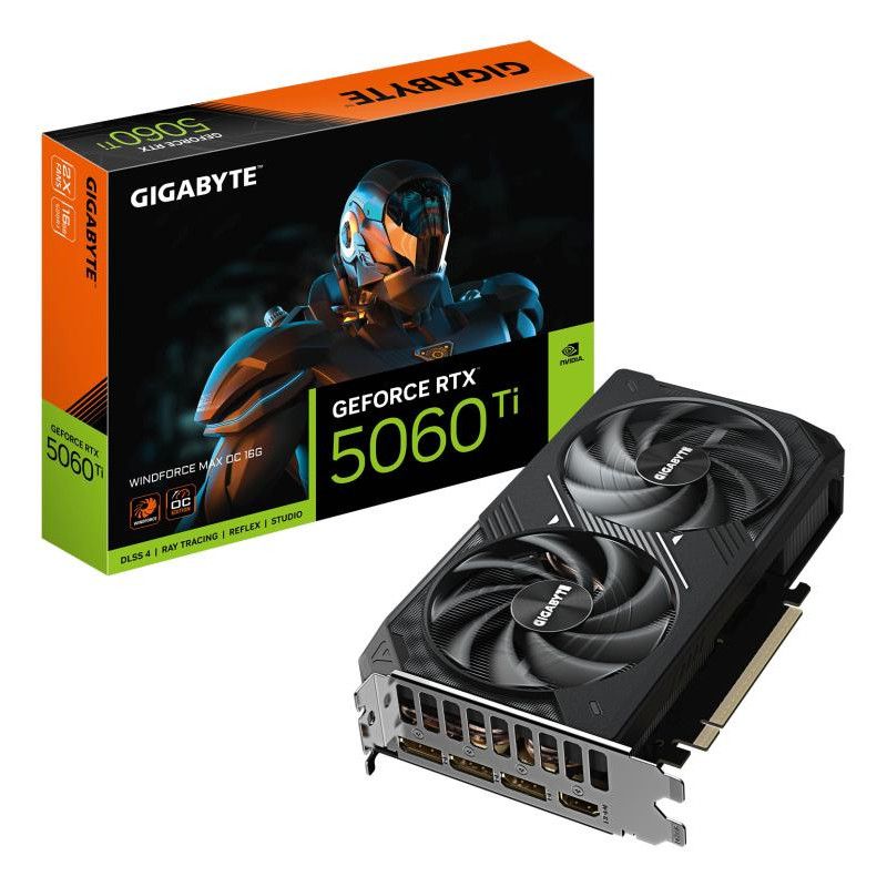 GIGABYTE GeForce RTX 5060 Ti WINDFORCE MAX OC 16G Carte Graphique ? 16 Go GDDR7, 128 bits, PCI-E 5.0, 2587 MHz Fréquence d...