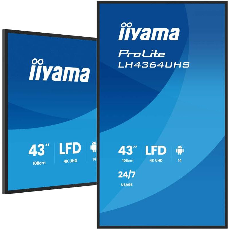 iiyama LH4364UHS-B1AG Écran d'affichage dynamique Écran plat de signalisation numérique 109,2 cm (43") LED Wifi 500 cd/m² ...