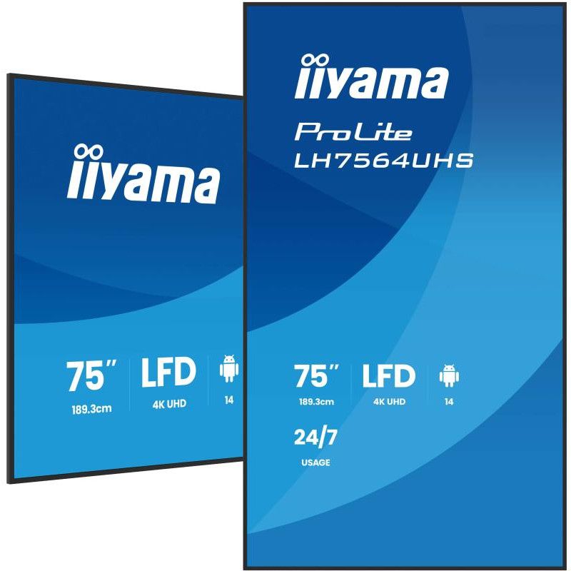 iiyama LH7564UHS-B1AG Écran d'affichage dynamique Écran plat de signalisation numérique 190,5 cm (75") Wifi 500 cd/m² 4K U...