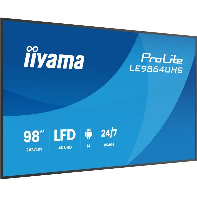 iiyama LE9864UHS-B1AG Écran d'affichage dynamique Écran plat de signalisation numérique 2,49 m (98") Wifi 500 cd/m² 4K Ult...